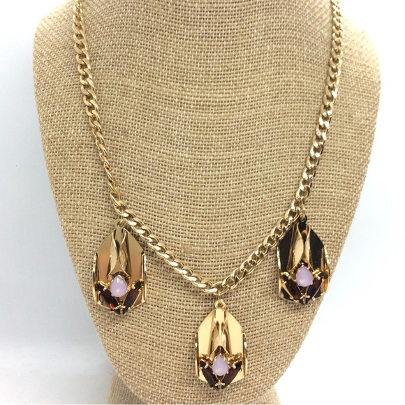 3/$30 JEWELMINT ART DECO STYLE GOLD STATEMENT NECKLACE OPAL RHINESTONE CHAIN - Picture 3 of 17